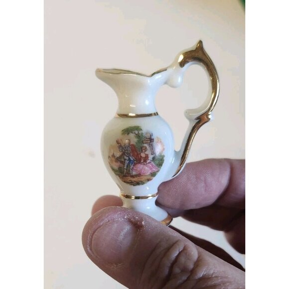 Vintage Limoges France Porcelain Miniature Pitchers Lot of 2 Couples Courting - Picture 5 of 6